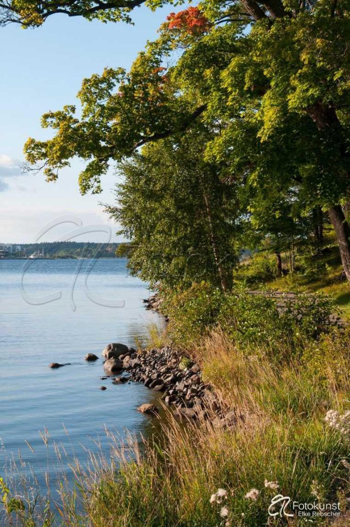 Schweden, Stockholm, Sch&auml;ren, Sch&auml;rengarten, Uferweg, Ufer, Abendlicht